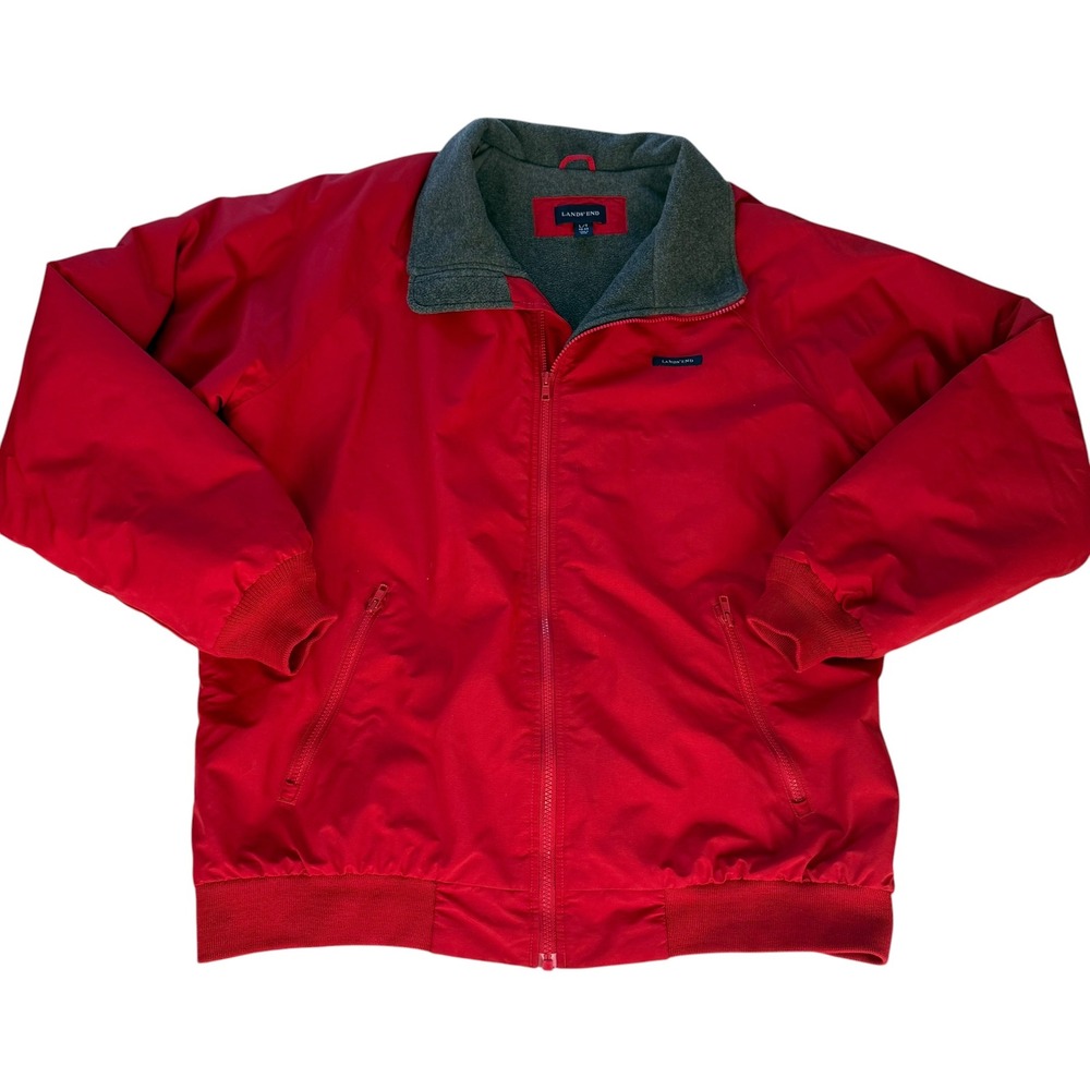 Lands End Mens Squall Jacket Red Fleece Lined Nylon Tall Large L/T 42-44